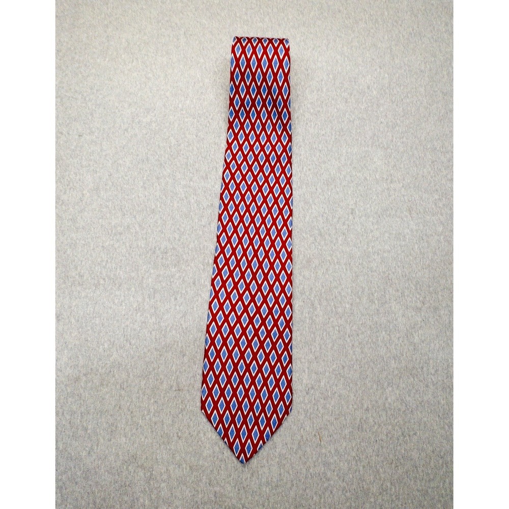 Vtg Brooks Basics Geometric Neck Tie Red Blue Diamonds Office Professional